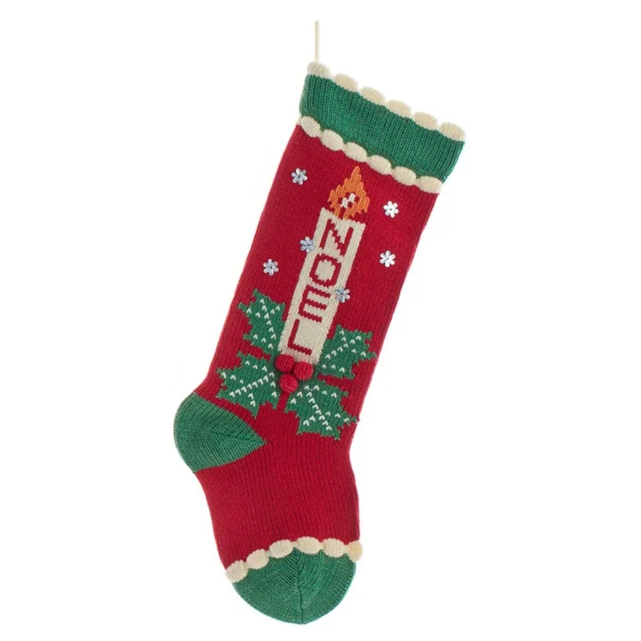 Kurt Adler Noel Candle Design Knit Christmas Stocking 1 Kurt Adler Noel Candle Design Knit Christmas Stocking