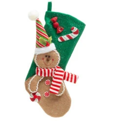 Festive Gingerbread Man Christmas Stocking With Red Scarf, 20-Inch