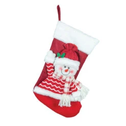 Cherry Snowman Christmas Stocking With Plaid Scarf