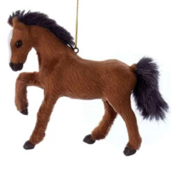 Kurt Adler Brown Coat And Dark Brown Mane Plush Horse Ornament
