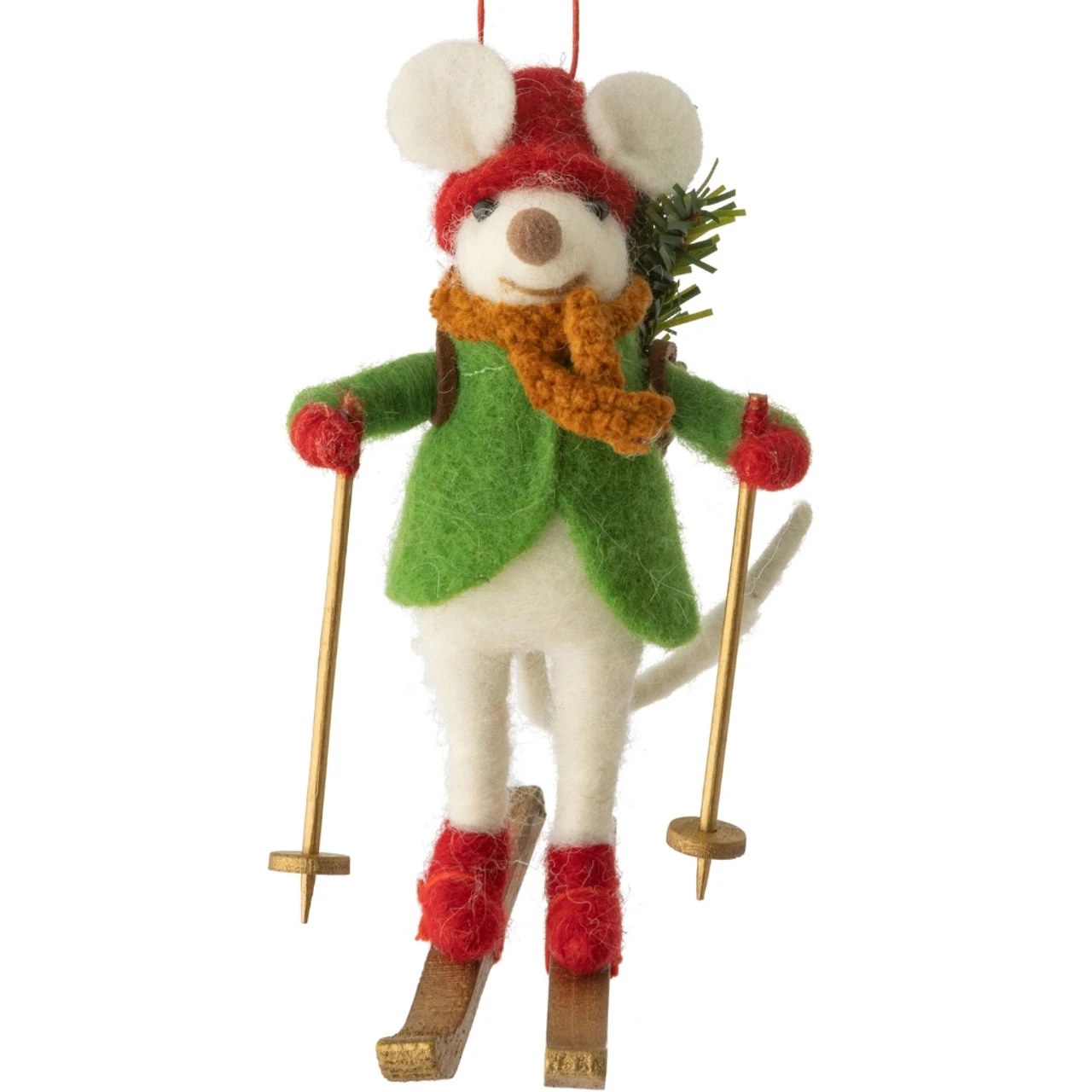 Felt Skiing Mouse W/Green Jacket Ornament 1 Felt Skiing Mouse W/Green Jacket Ornament