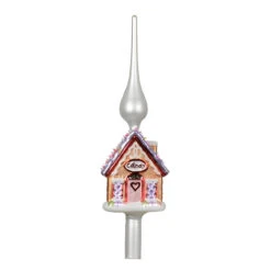 Glass Gingerbread House With Purple Roof Finial Tree Topper