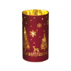 Lighted Red Holiday Glass Cylinder Luminary