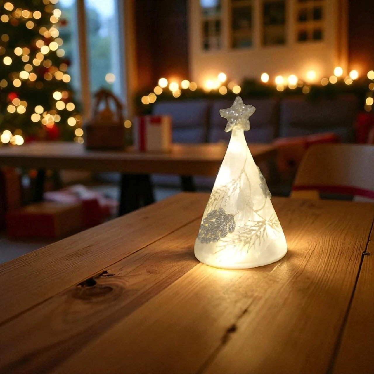 Lighted Small Frosted Glass Pinecone Tree 2 Lighted Small Frosted Glass Pinecone Tree - Image 2