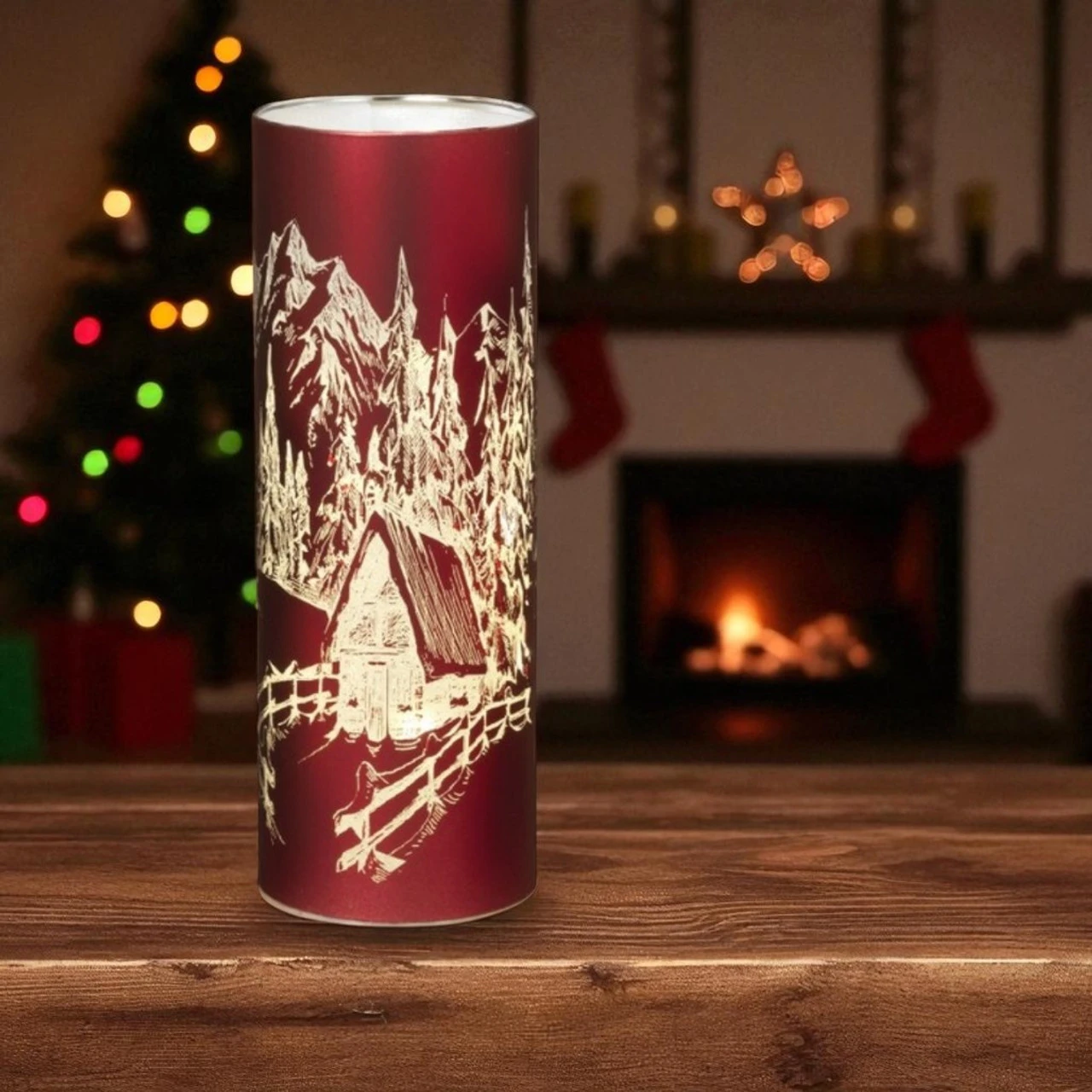 Large Lighted Glass Village Scene Luminary 2 Large Lighted Glass Village Scene Luminary - Image 2