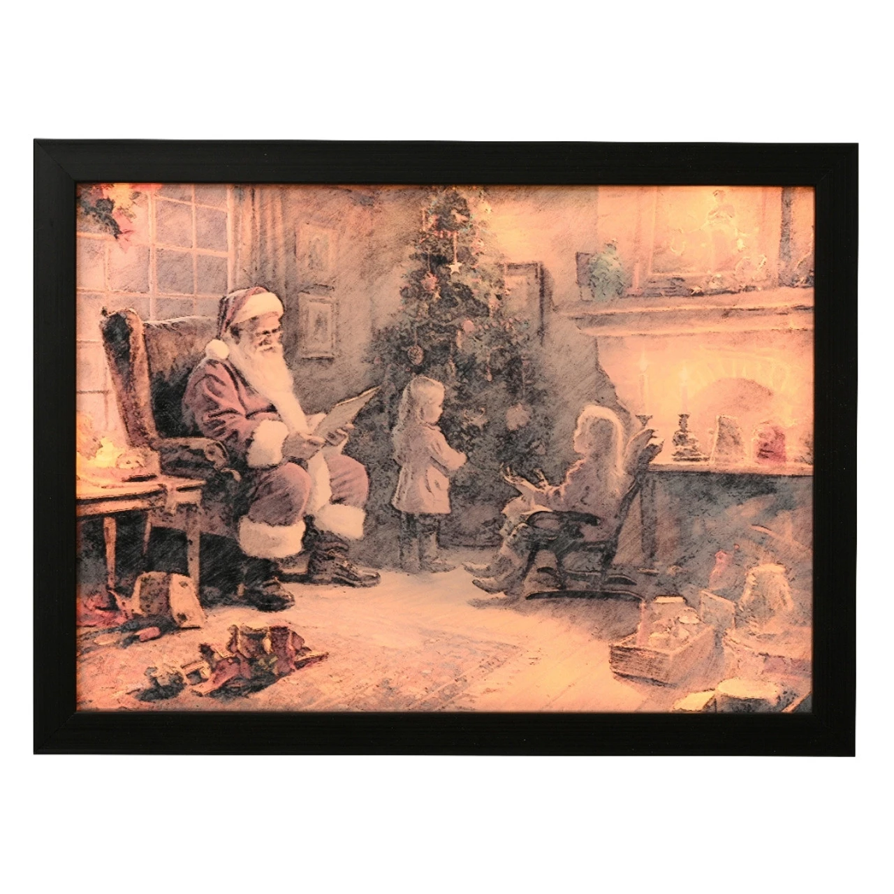Lumineo Santa's Warm Holiday Reading By The Fire LED Canvas 1 Lumineo Santa's Warm Holiday Reading By The Fire LED Canvas