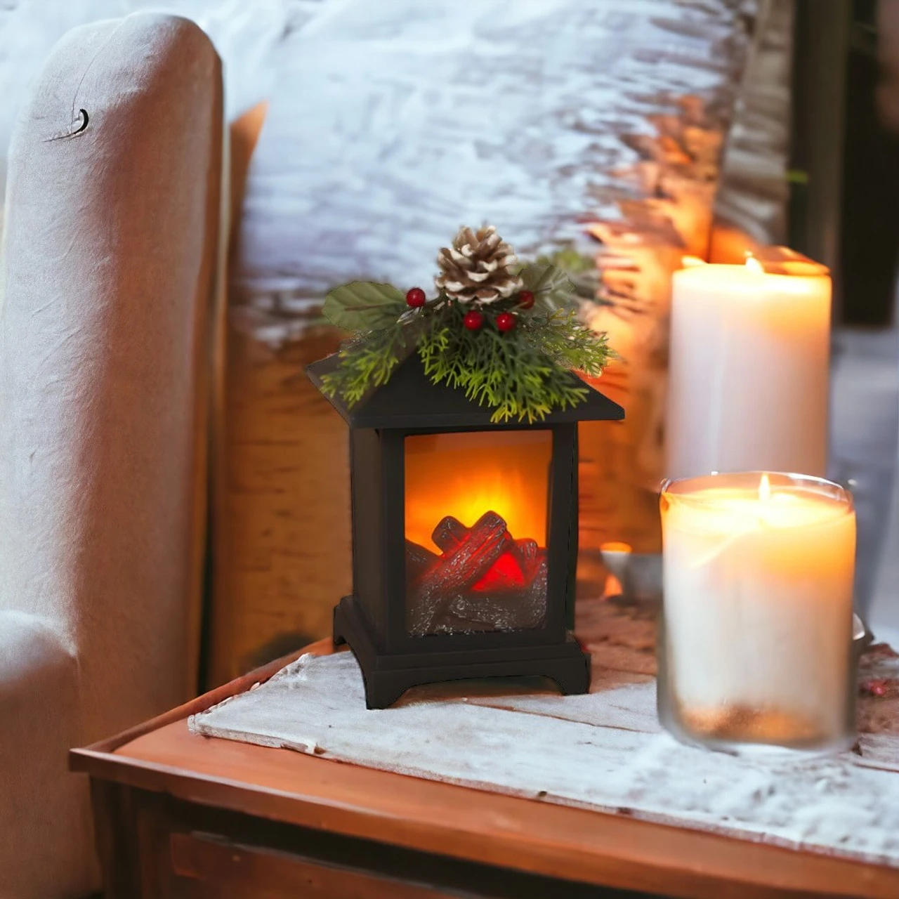 8.8 Inch Lighted Fireplace Lantern 2 8.8 Inch Lighted Fireplace Lantern - Image 2