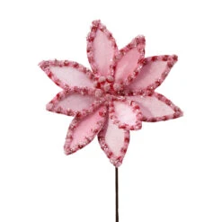 Candy Snow Glitter Pink Poinsettia Stem