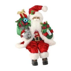 Retro Sitting Santa With Tinsel Figurine
