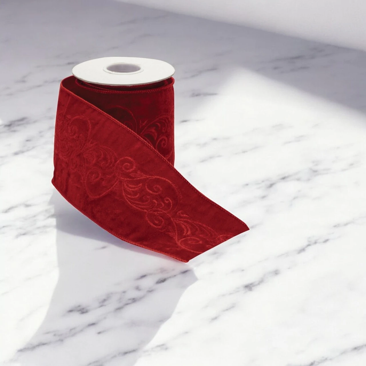 Red Velvet Scroll Wired Ribbon 2 Red Velvet Scroll Wired Ribbon - Image 2