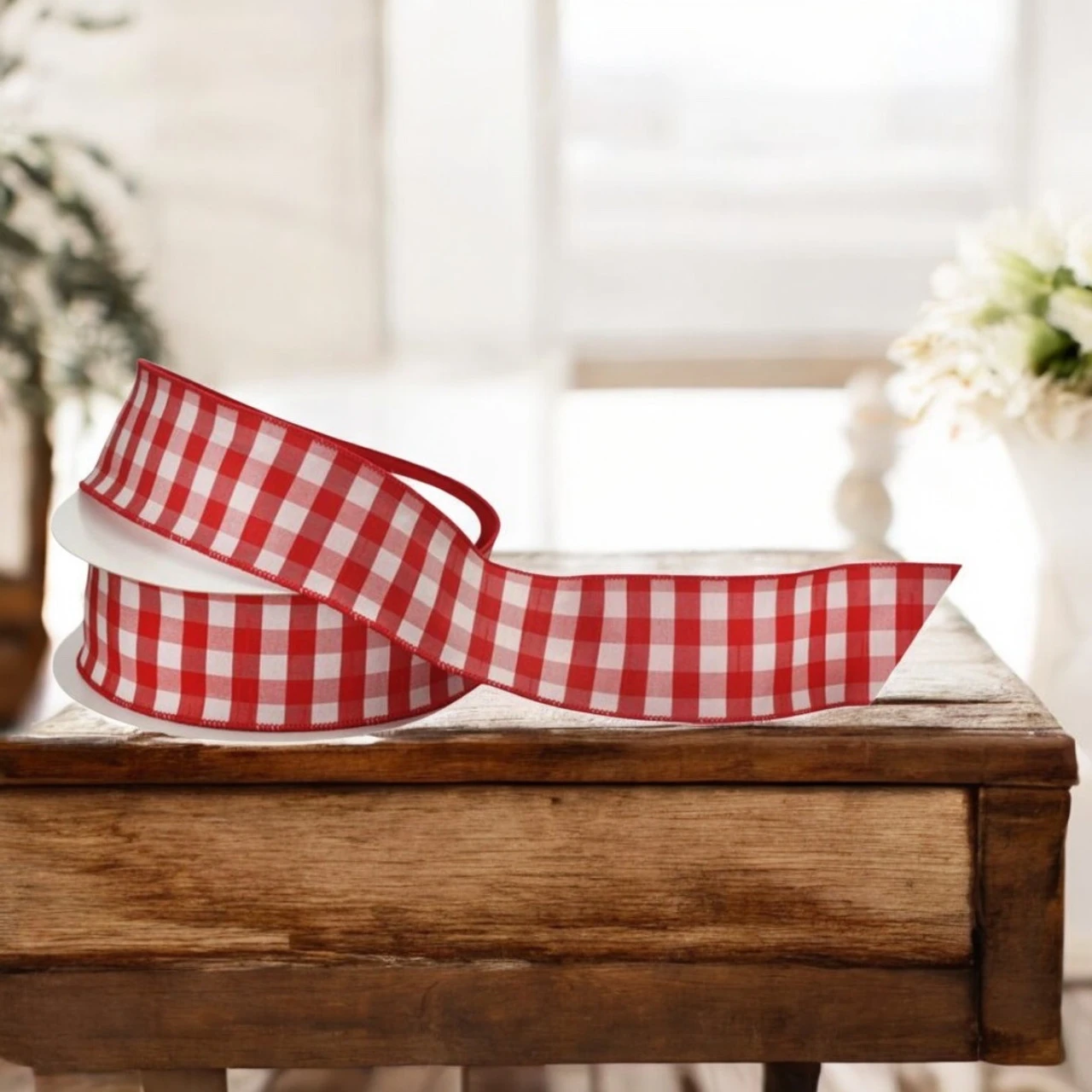 Red/White Country Check With Felt Ribbon 2.5 Inches X 10 Yards 2 Red/White Country Check With Felt Ribbon 2.5 Inches X 10 Yards - Image 2