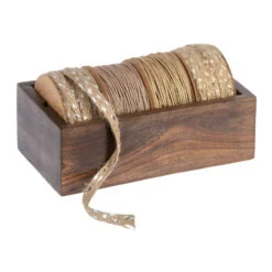 Jute Ribbons On Spool Set In Wooden Box