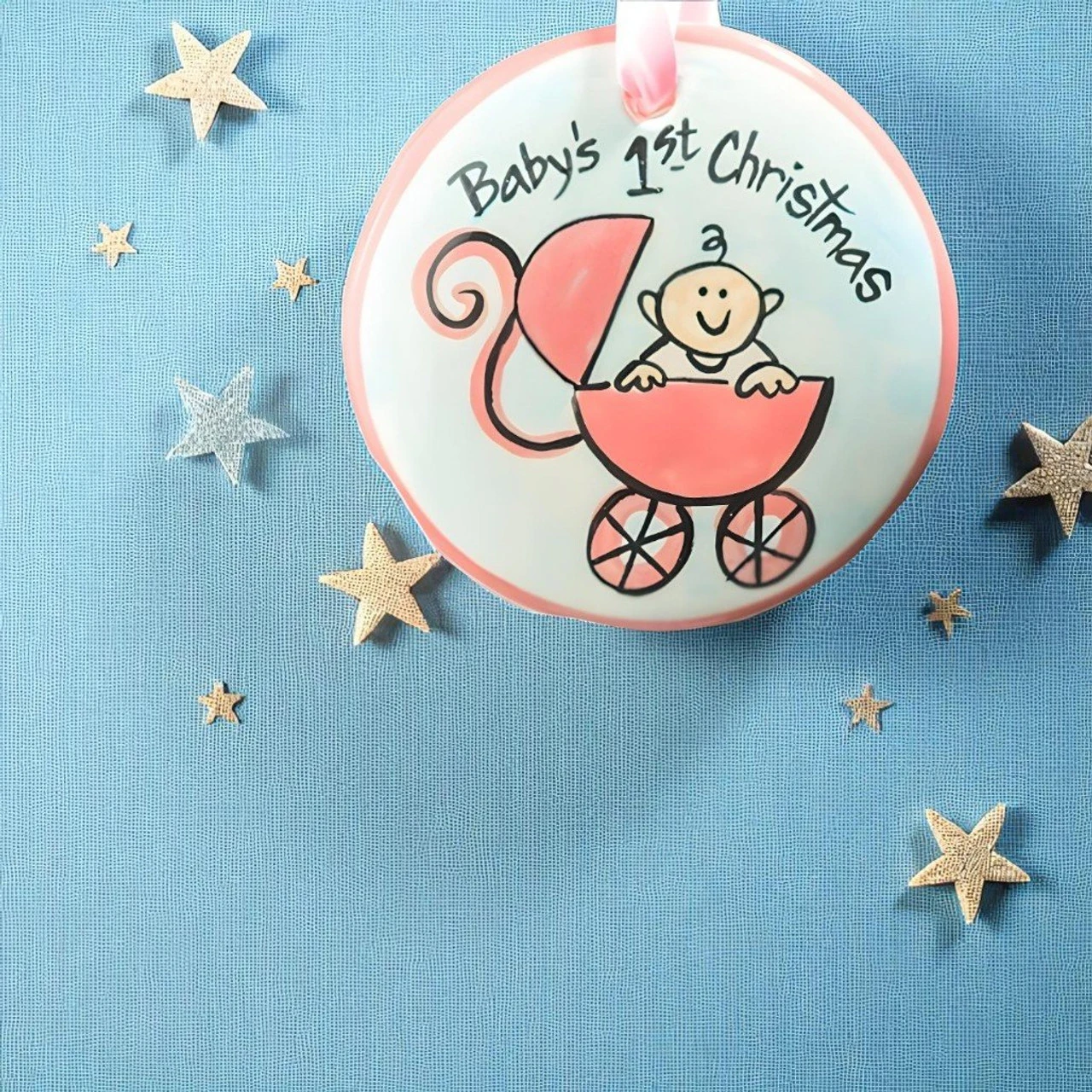 The Nola Watkins Collection Baby’s First Christmas Pink Buggy Ornament 2 The Nola Watkins Collection Baby’s First Christmas Pink Buggy Ornament - Image 2