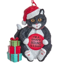Kurt Adler Funny Black Fat Cat Ornament "Round Is A Shape"