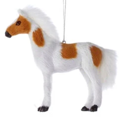 Kurt Adler White Plush Horse With Tan Spots Ornament