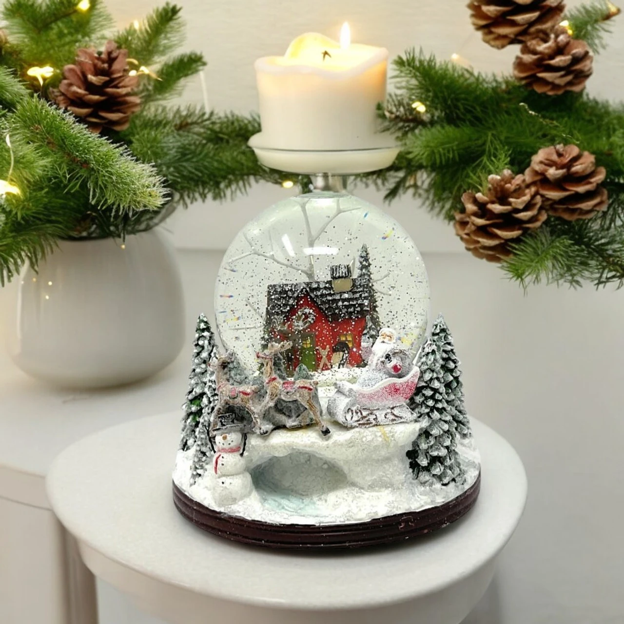 House Santa Sleigh Lit Swirling Glitter Music Globe 2 House Santa Sleigh Lit Swirling Glitter Music Globe - Image 2