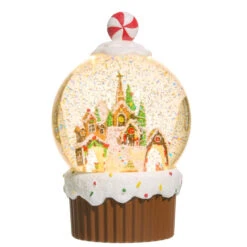 Lit Animated Gingerbread Village Snow Globe