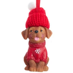 Kurt Adler Brown Labrador In Red Hat And Sweater Dog Ornament