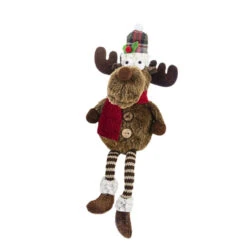 Moose Sitter With Legs And Red Grey Scarf