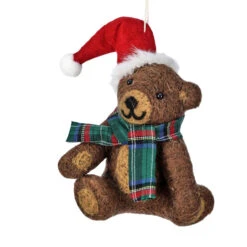Vintage Stuffed Bear With Santa Hat Ornament