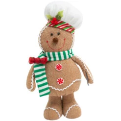 15 Inch Holiday Gingerbread Man Plush With Chef Hat