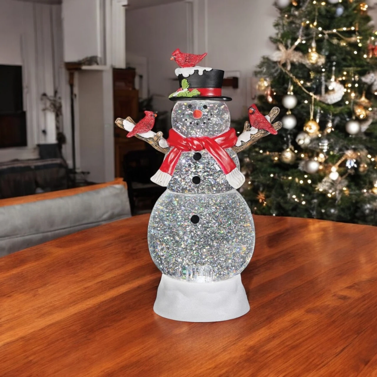 Lighted Snowman With Cardinals Swirling Shimmer 2 Lighted Snowman With Cardinals Swirling Shimmer - Image 2