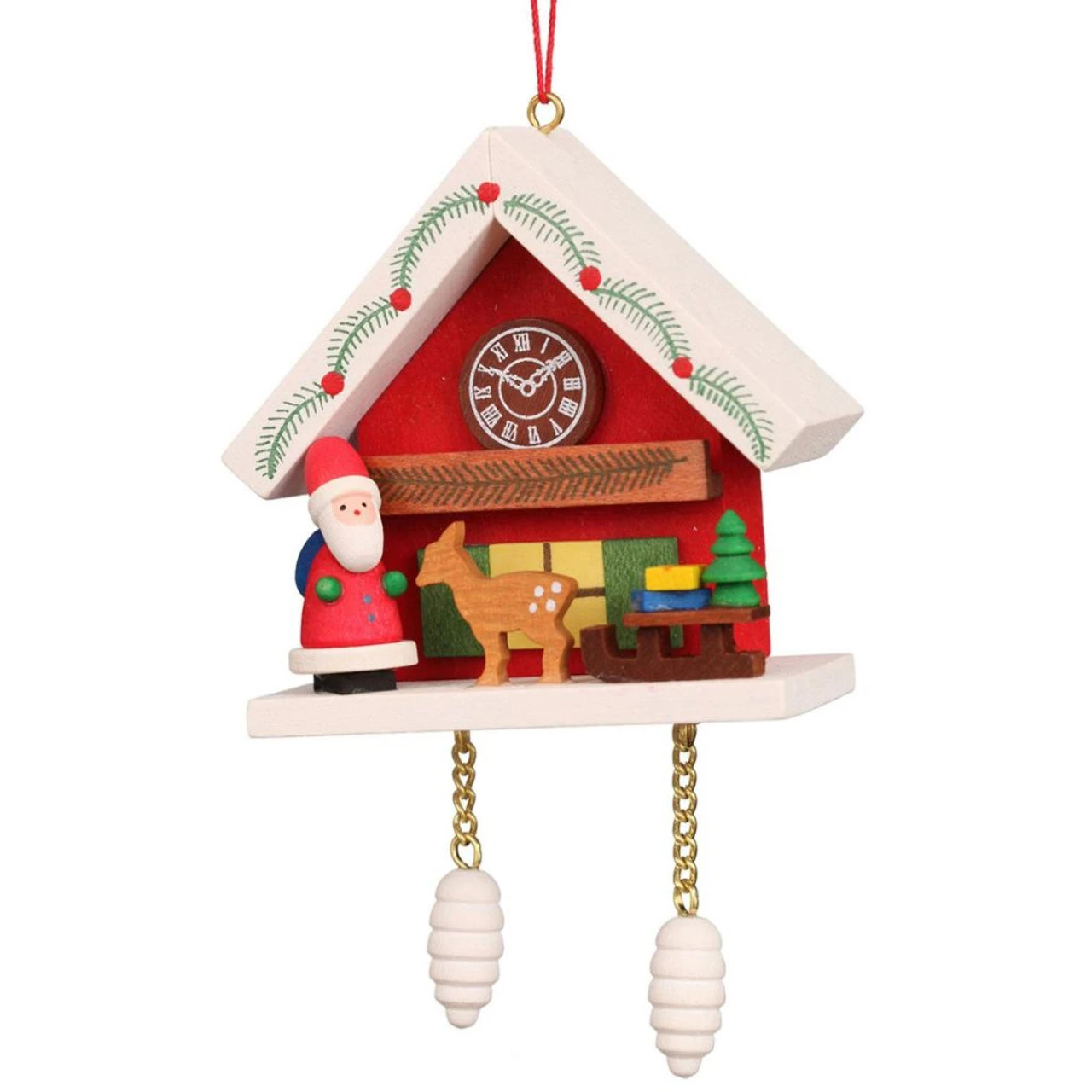 Santa With Red Cuckoo Clock Ornament