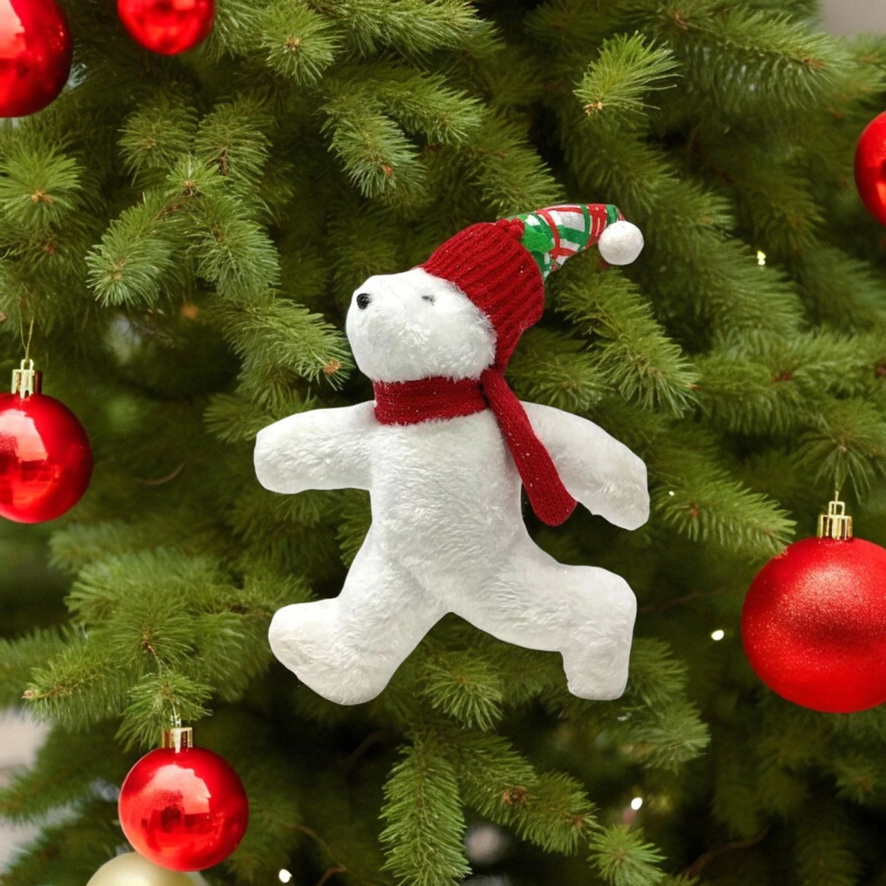 Glittered Polar Bear With Plaid Hat Ornament 2 Glittered Polar Bear With Plaid Hat Ornament - Image 2