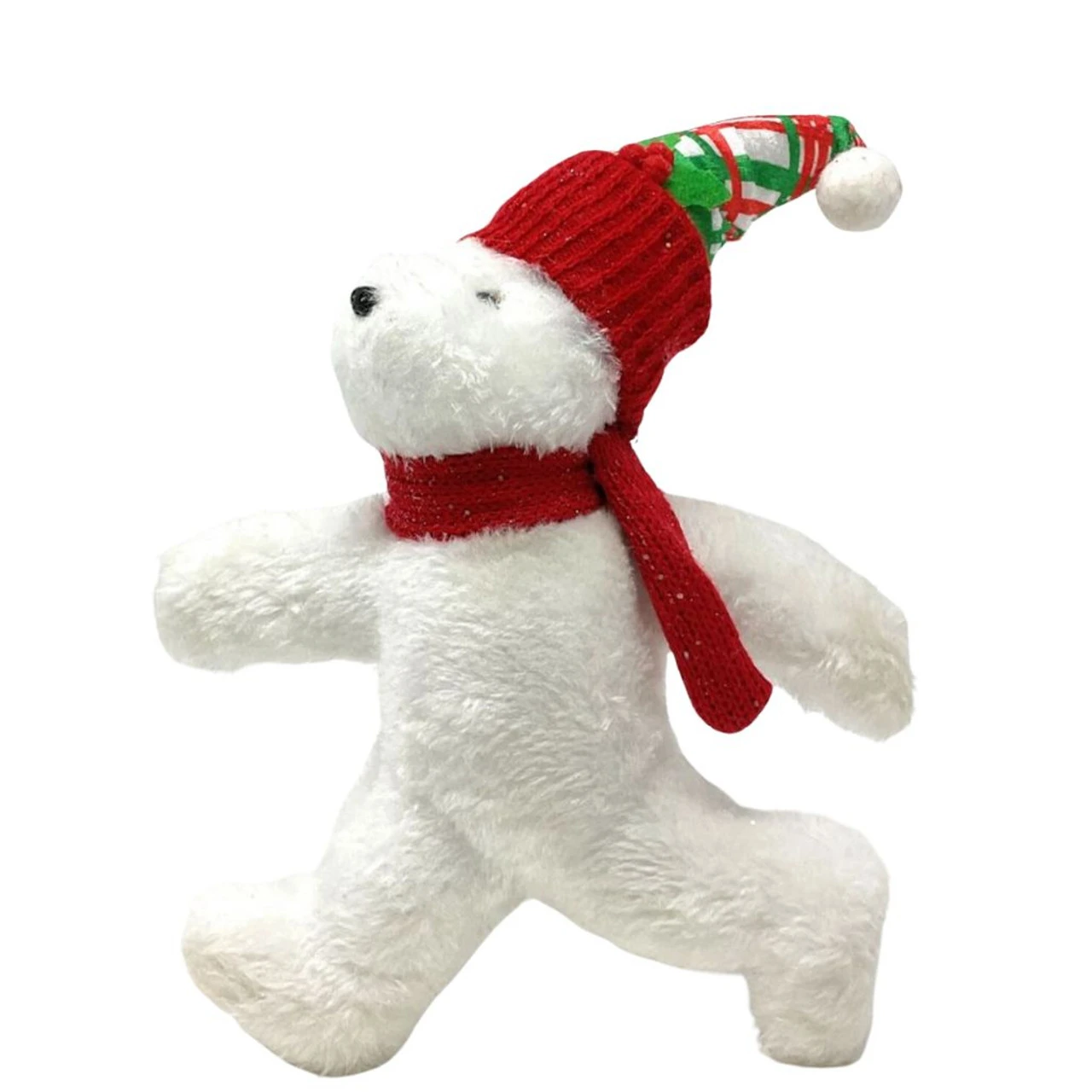 Glittered Polar Bear With Plaid Hat Ornament 1 Glittered Polar Bear With Plaid Hat Ornament