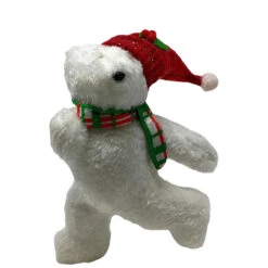 Glittered Polar Bear With Red Hat Ornament