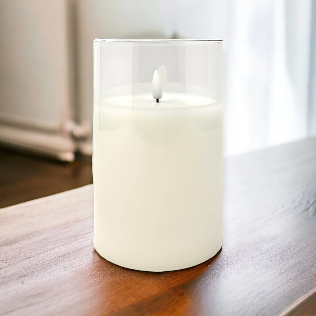 Lumineo 5.9" Warm White Flame LED Pillar Candle, Glass Canister 2 Lumineo 5.9" Warm White Flame LED Pillar Candle, Glass Canister - Image 2