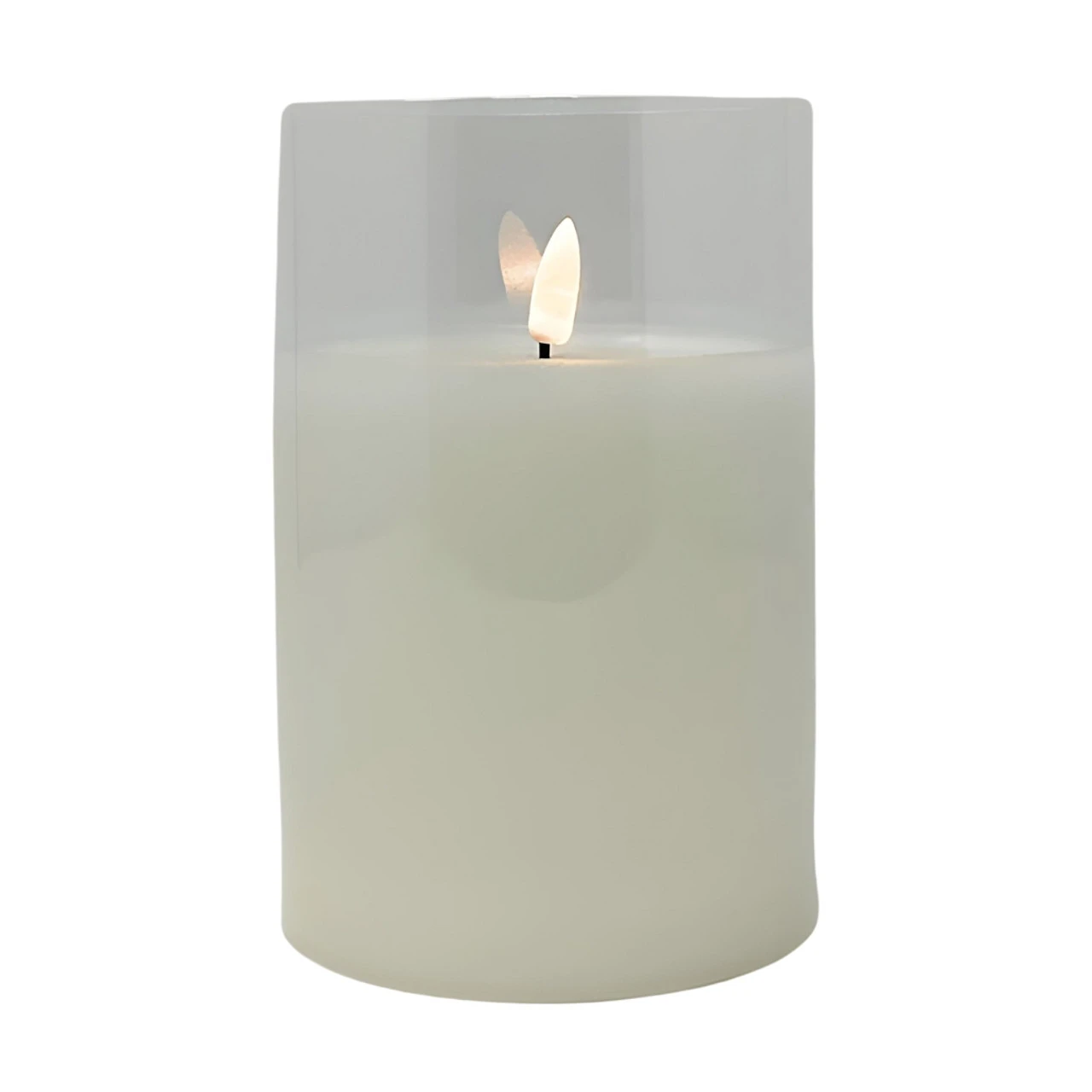 Lumineo 5.9" Warm White Flame LED Pillar Candle, Glass Canister 4 Lumineo 5.9" Warm White Flame LED Pillar Candle, Glass Canister - Image 4