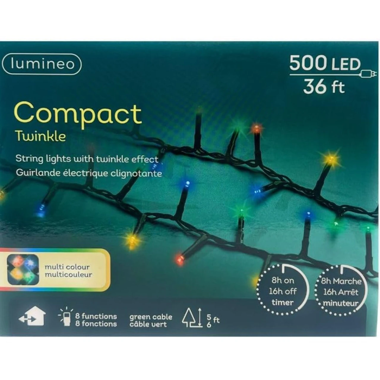 Lumineo Compact 500 LED Multi Color Lights On Green Wire 1 Lumineo Compact 500 LED Multi Color Lights On Green Wire
