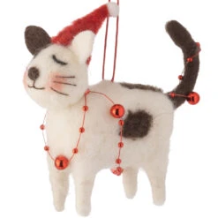 Felt Cat Wearing A Red Hat Ornament