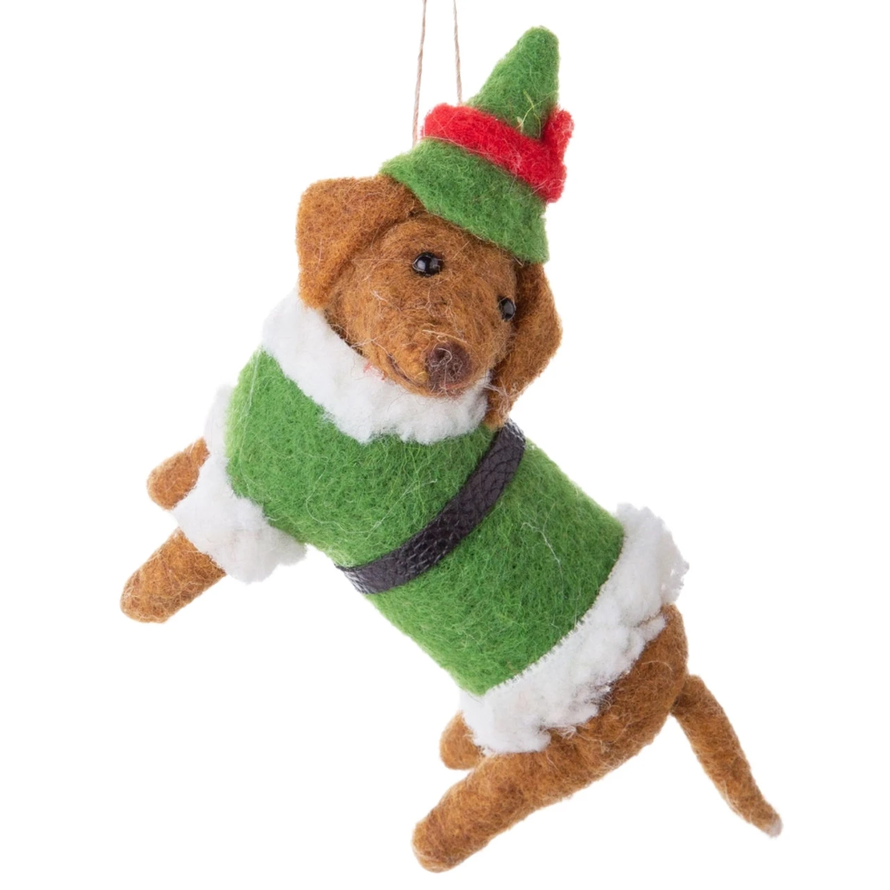 Felt Dachshund In Green Santa Suit Ornament 1 Felt Dachshund In Green Santa Suit Ornament