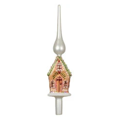 Glass Gingerbread House With Green Roof Finial Tree Topper