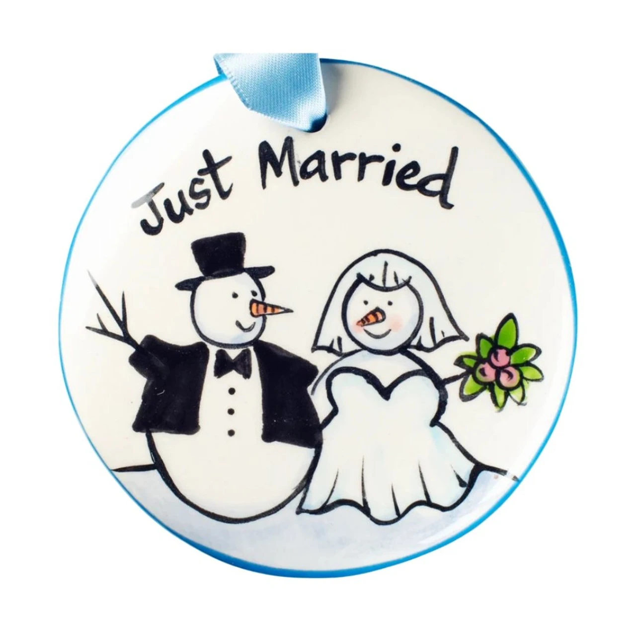 Nola Watkins Just Married Snow Couple Hand Painted Ornament 1 Nola Watkins Just Married Snow Couple Hand Painted Ornament