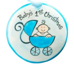 Nola Watkins Blue Baby’s First Christmas Hand Painted Ornament