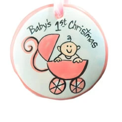 The Nola Watkins Collection Baby’s First Christmas Pink Buggy Ornament