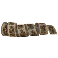 2.5" X 10Y Pinecones With Berries Ribbon