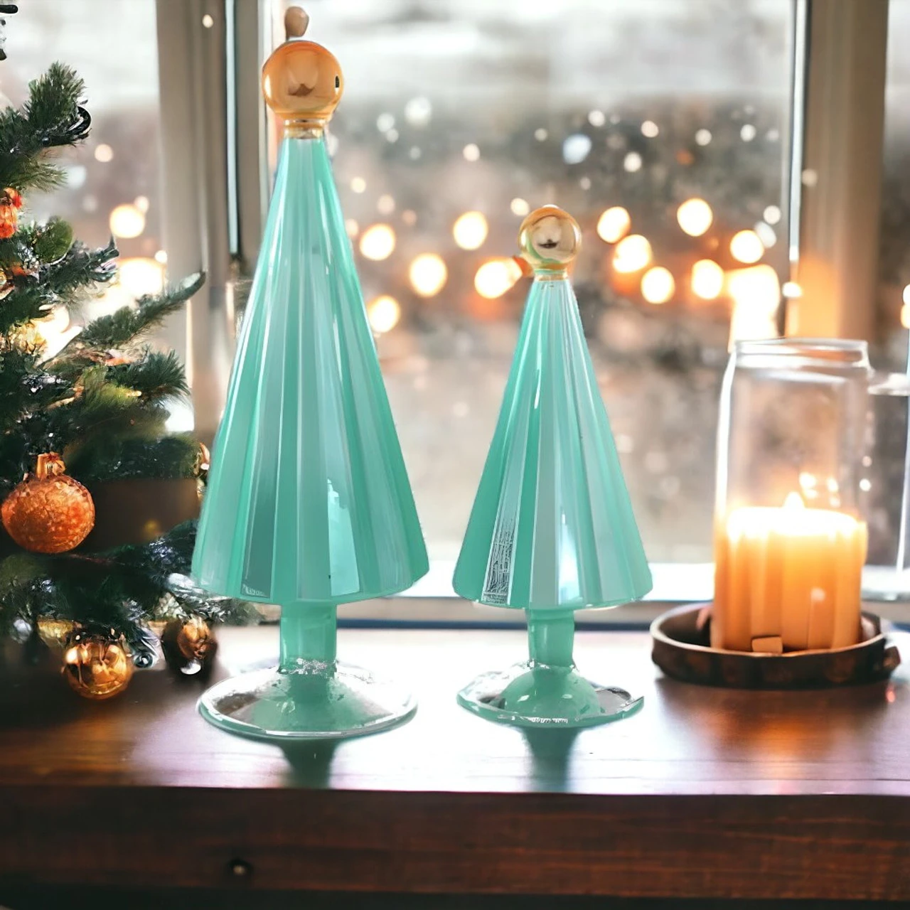 Pleated Tree Small Moss Aqua Set Of 2 2 Pleated Tree Small Moss Aqua Set Of 2 - Image 2