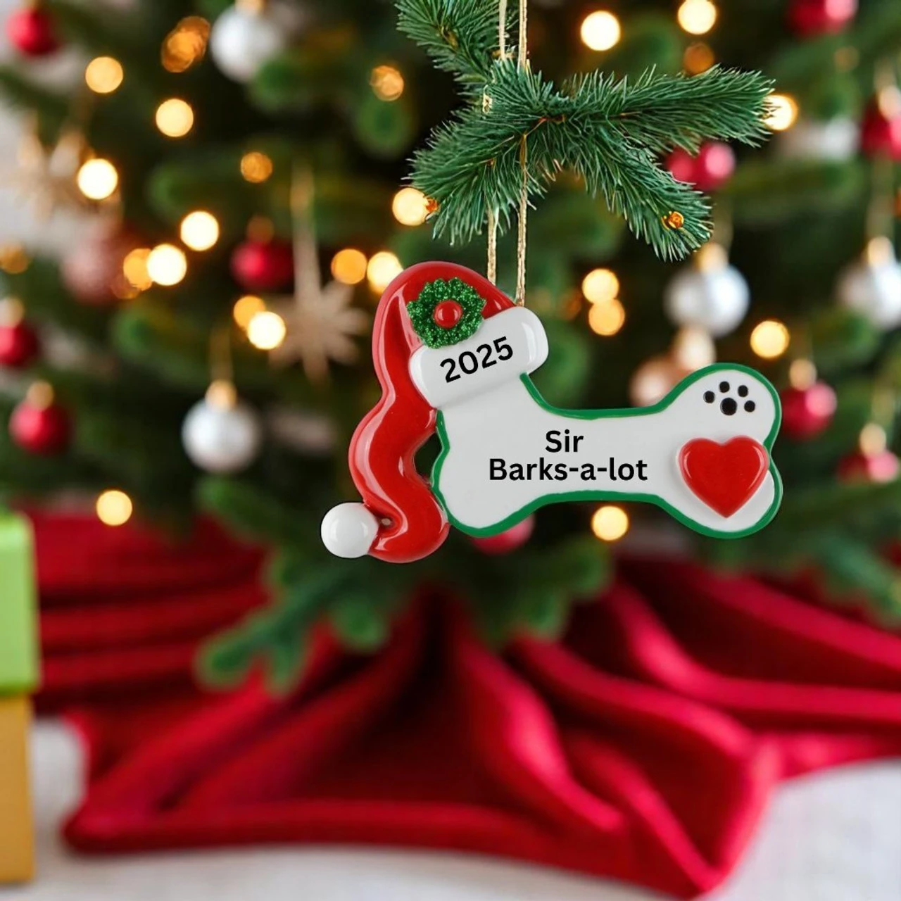 Dog Bone With Santa Hat Personalized Ornament 2 Dog Bone With Santa Hat Personalized Ornament - Image 2
