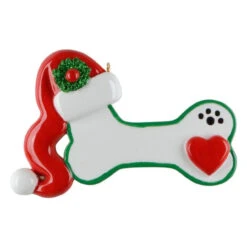 Dog Bone With Santa Hat Personalized Ornament