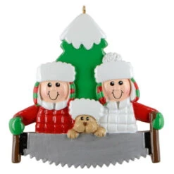 Tree Cutting Couple With Dog Personalized Ornament