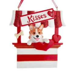 Kurt Adler Corgi Kissing Booth Personalized Ornament