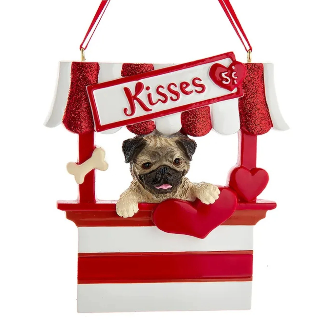 Kurt Adler Pug Kissing Booth Personalized Ornament 1 Kurt Adler Pug Kissing Booth Personalized Ornament
