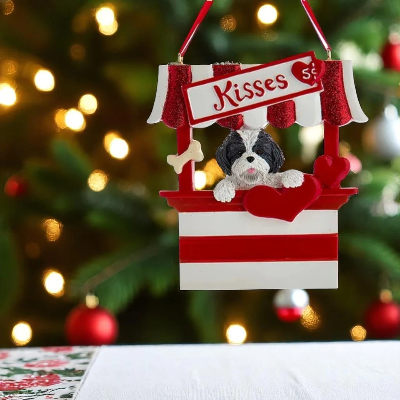 Kurt Adler Black And White Shih-Tzu Kissing Booth Personalized Ornament 2 Kurt Adler Black And White Shih-Tzu Kissing Booth Personalized Ornament - Image 2