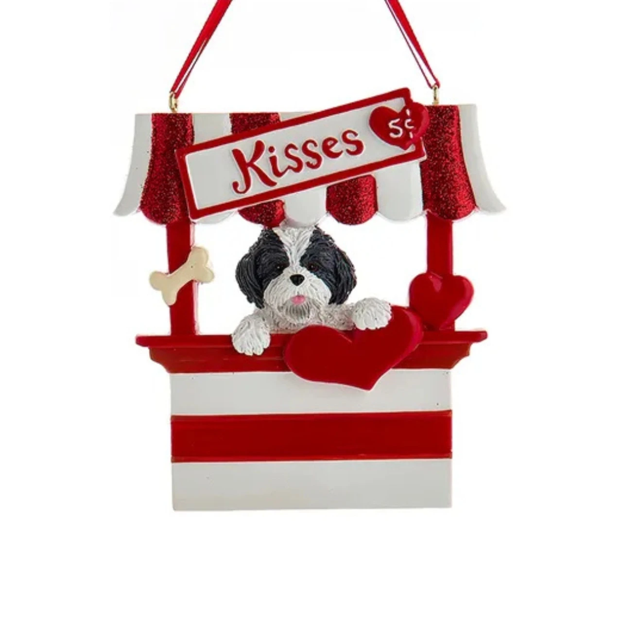 Kurt Adler Black And White Shih-Tzu Kissing Booth Personalized Ornament 1 Kurt Adler Black And White Shih-Tzu Kissing Booth Personalized Ornament