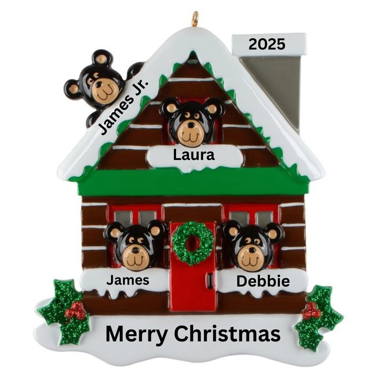 Log Cabin Bears Family Of 4 Personalized Ornament 3 Log Cabin Bears Family Of 4 Personalized Ornament - Image 3
