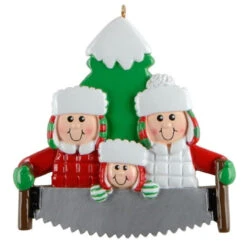 Tree Cutting Family Of 3 Personalized Ornament